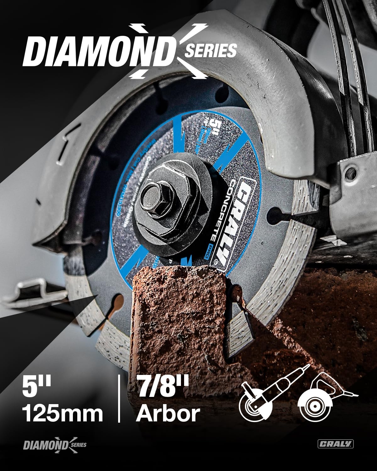 CRALY 5 Inch Super Thin Segmented Diamond Blade, 7/8 in Arbor, 5'' Diamond Stone Blade for Angle Grinder & Masonry Saw, Diamond Cutting Wheel for Cutting Concrete, Brick, Granite, Block, 2PC