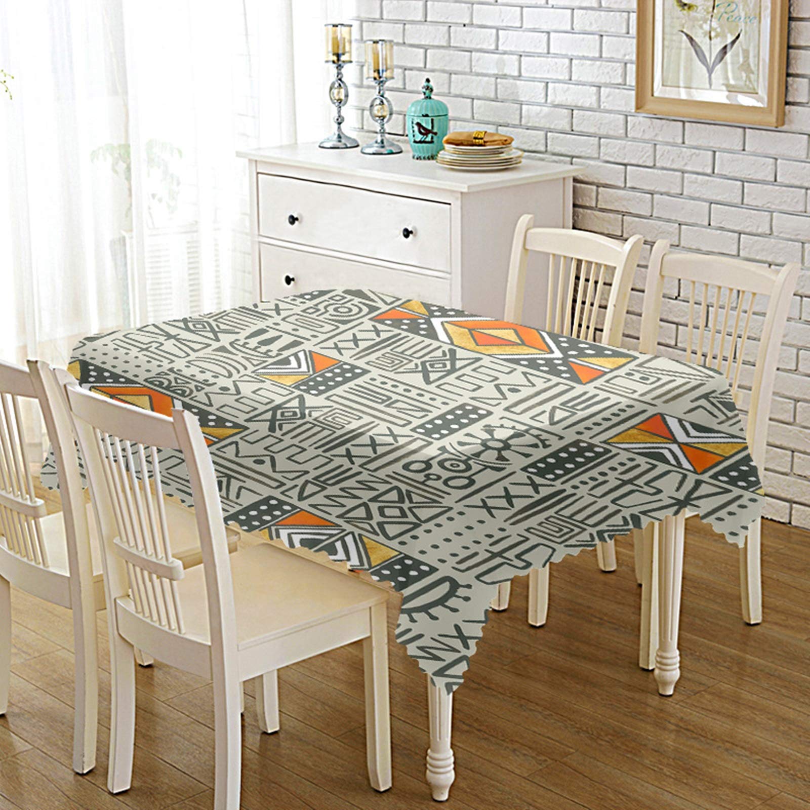 Daesar Obrus w stylu vintage, szary, geometryczny wzór, poliester, zmywalny, 140 x 180 cm