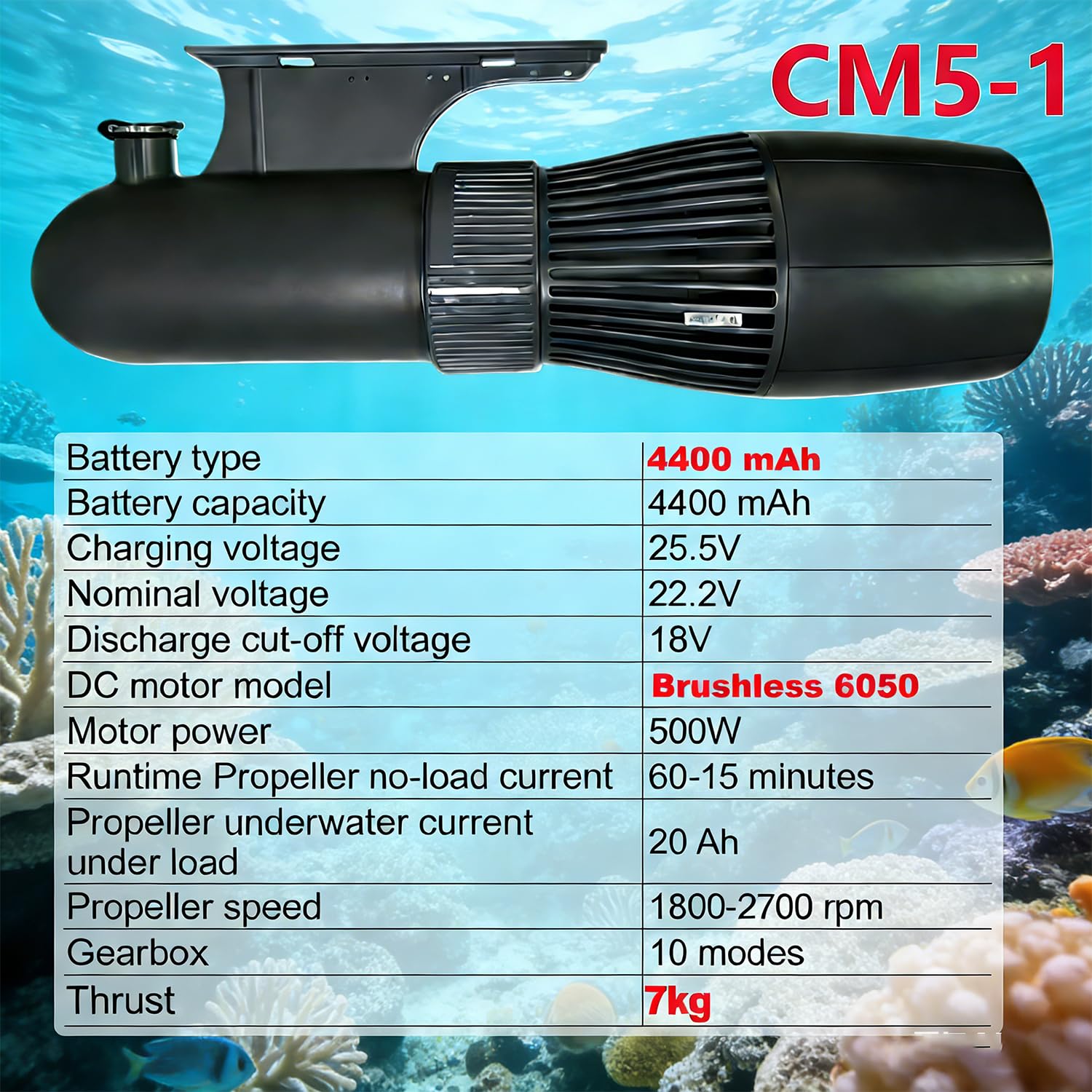 Trottinette sous-marine électrique 500 W 40 m plongée libre batterie amovible