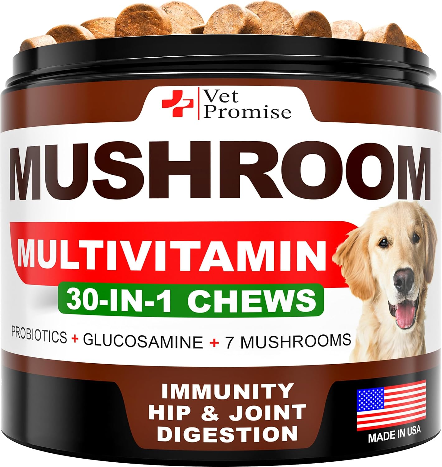 Dog Mushroom Supplement with Reishi, Turkey Tail & Lion’s Mane – Helps with Immunity, Digestion & Energy – Natural Ingredients – USA Made