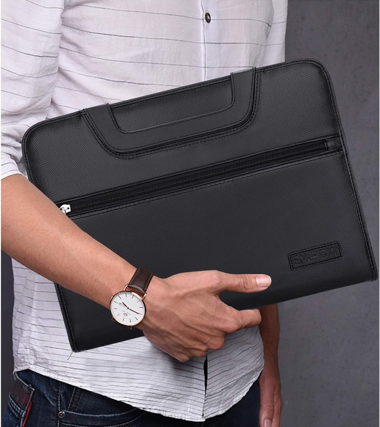 ENGPOW Expanding File Folder with Portable-Handle Document Organizer Briefcase Business Filing Bag A4 and Letter Size 13 Pockets Labels Zipper Closure Fireproof Non-Itchy Silicone Coated