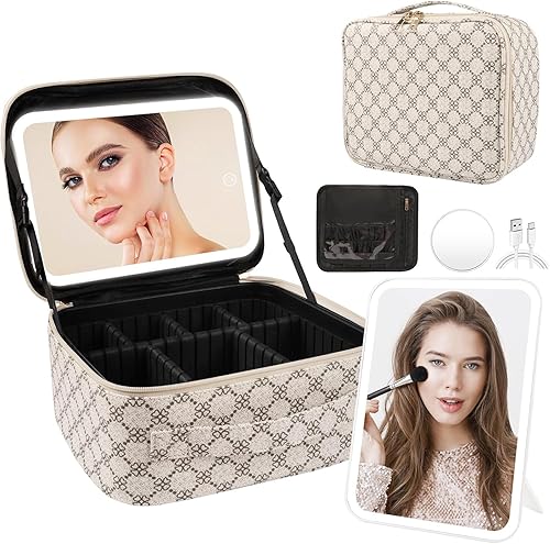 PEEH Bolsa de maquillaje, Trébol Beige, Bolsa de maquillaje con espejo