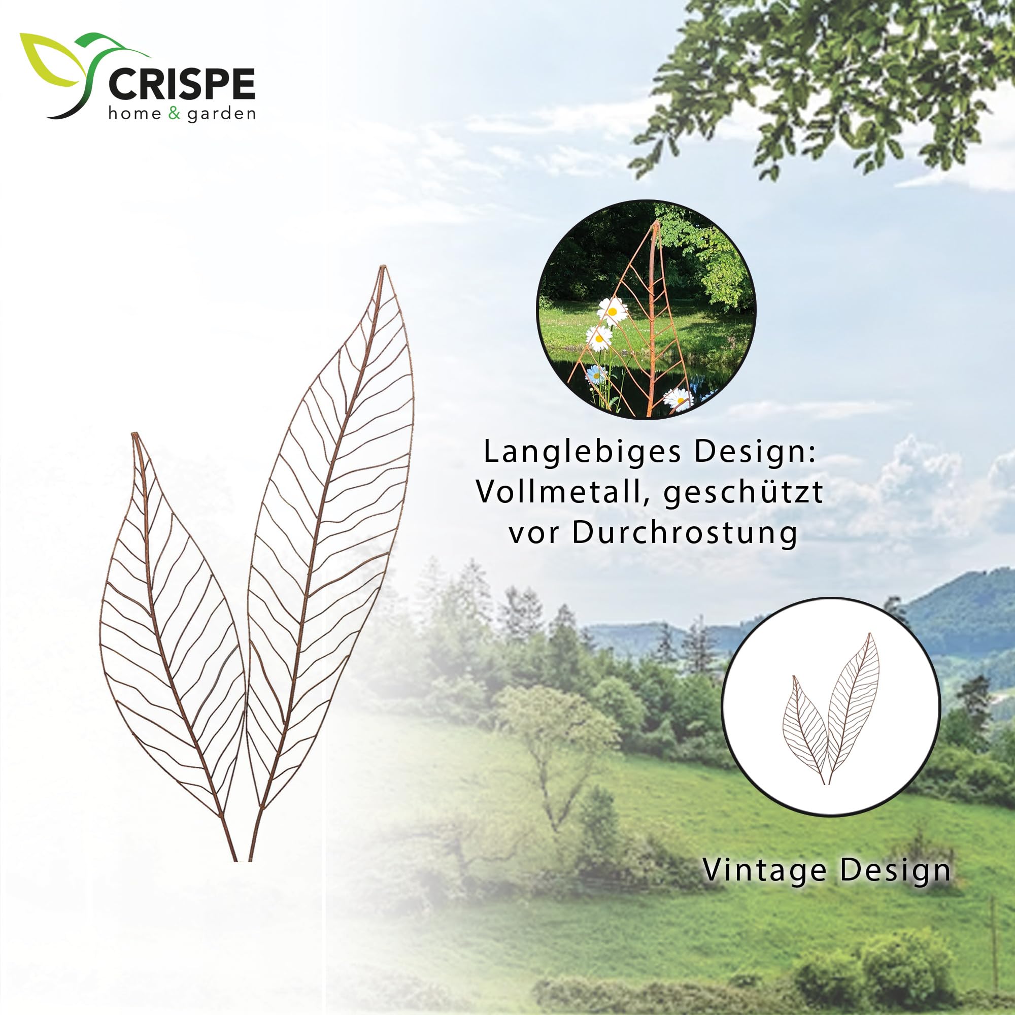 Crispe home & garden Gartenstecker Edelrost - Farn Set | Rankhilfe Gartendeko bestehend aus Zwei verschiedenen Größen Farnblättern