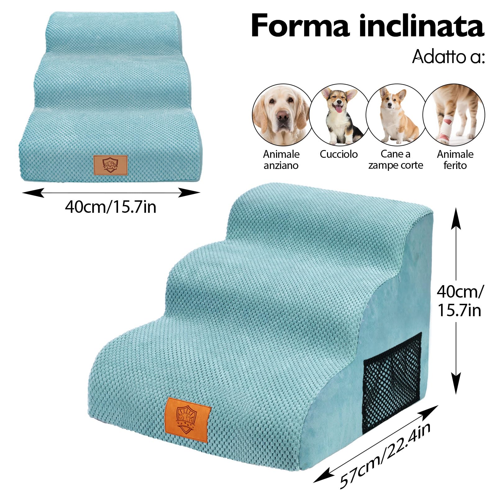 MASTERTOP Scale per Cani a 3 Gradini in Spugna, Scala Antiscivolo per Animali Domestici, Scaletta Spugna Ccuccioli per Divano Letto con Fodera Rimovibile e Lavabile (Blu islandese)
