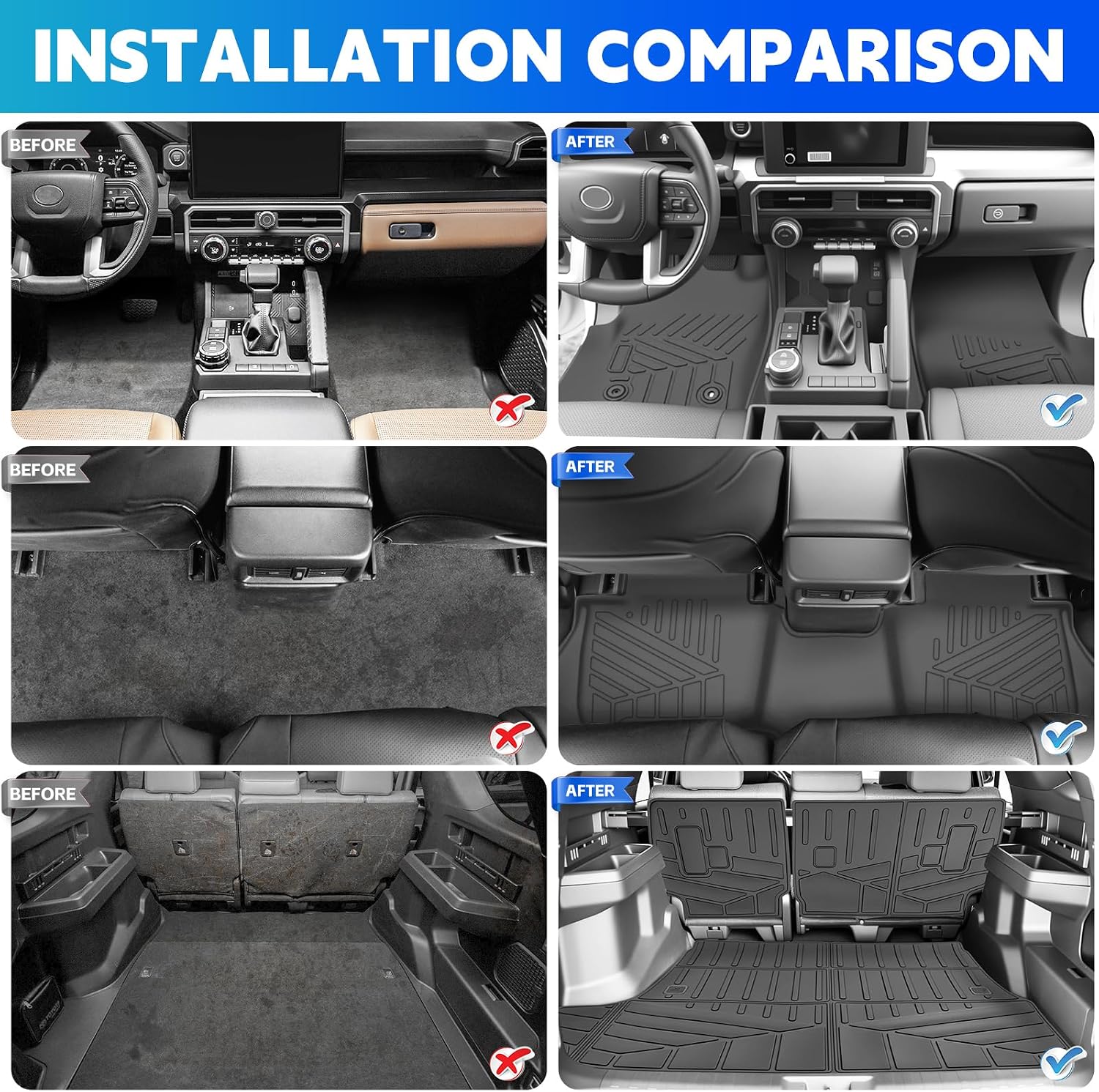 Floor Mats Trunk Liner Back Seat Protector Fit for 2025-2026 Toyota 4Runner 5-Seat Only Gas Floor Cover Cargo Liner Seat Back Mats Compatible with 4Runner Interior Accessories, 6PCS