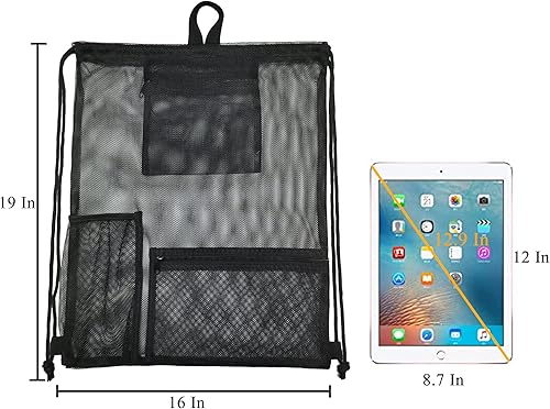 Miniatura 4 de Heavy Duty Drawstring Mesh Bag, Gym Backpack Sports String Bag with Bottle Holder for Balls, Swiming, Beach Toys