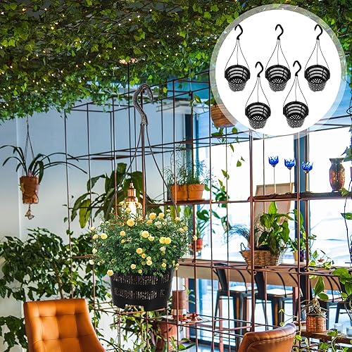 Miniatura 7 de Macetas colgantes, 5 juegos de macetas colgantes para orquídeas, maceta de malla transpirable, cesta de plástico con gancho, orquídeas, macetas para