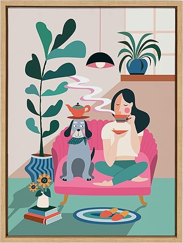 Miniatura 2 de Kate and Laurel Sylvie - Lienzo enmarcado moderno de mediados de siglo para pared, diseño de Rachel Lee de My Dream Wall, 18 x 24 pulgadas, natural,