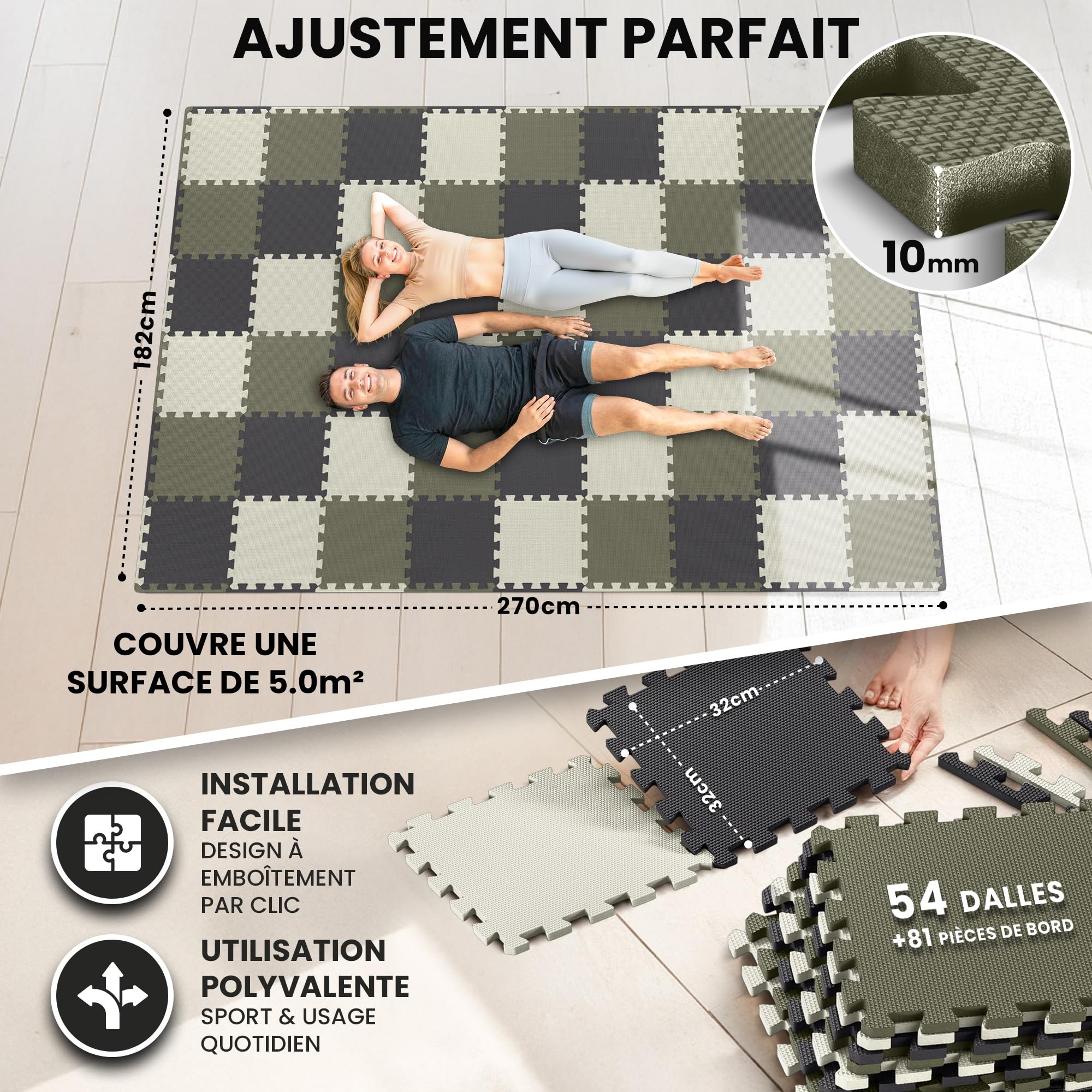 bemaxx Tapis de Fitness Protection de Sol Salle de Sport - Dalles en Mousse