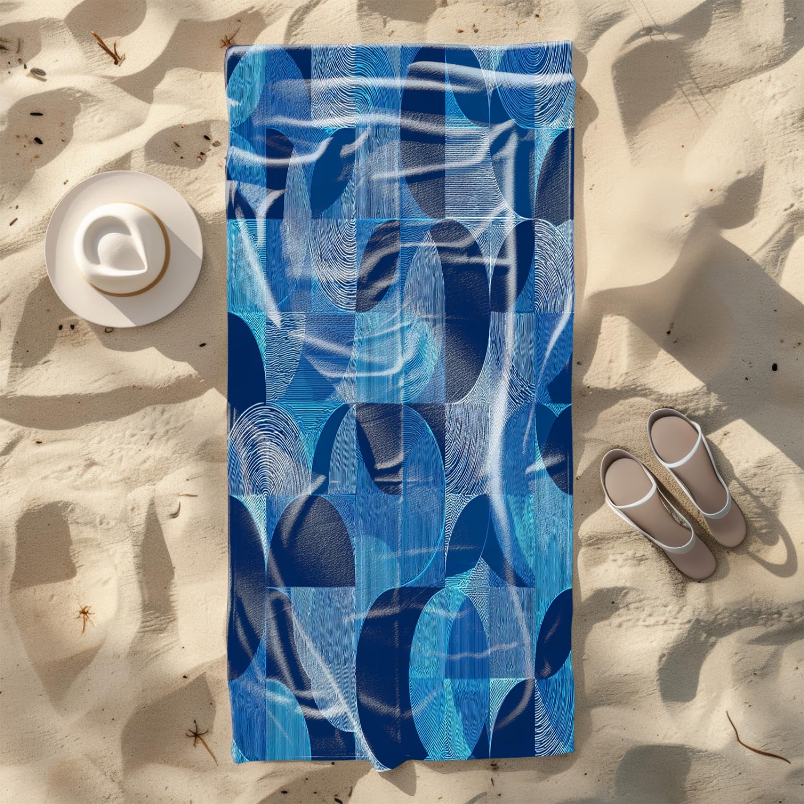Drap de Plage XXL 200X200 Abstract Bleu Profond Serviettes de Plage en Microfibre,Serviette Piscine Extra Large sans Sable pour Adultes Séchage Rapide