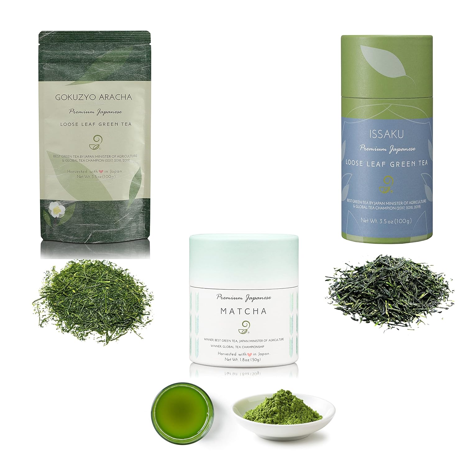 Matcha, Issaku an Gokuzyo Aracha Tea Assortment from Japanese Green Tea Co - Single Origin All-Natural Japanese Tea Set – Non-GMO, No Sugar – Ideal for Tea Lovers