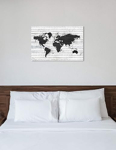 Miniatura 4 de The Oliver Gal Artist Co. Maps - Lienzo decorativo para pared, diseño de Mapamundi Boho, decoración del hogar, 45 x 30 pulgadas, negro, blanco