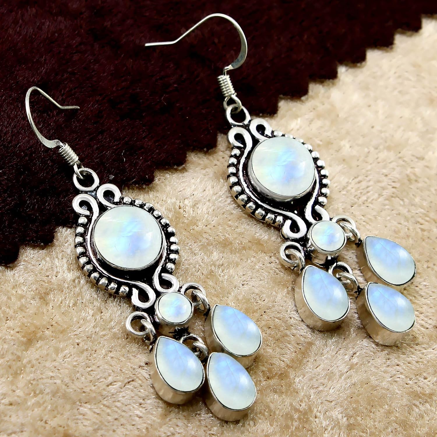 Natural Genuine Gemstones Dangle Earrings for Women – Handmade 925 Silver Plated Drop Earrings – Round & Pear Shape Gemstones Boho Vintage Style Fashion Jewelry – Gift for Wedding Christmas - Image 4