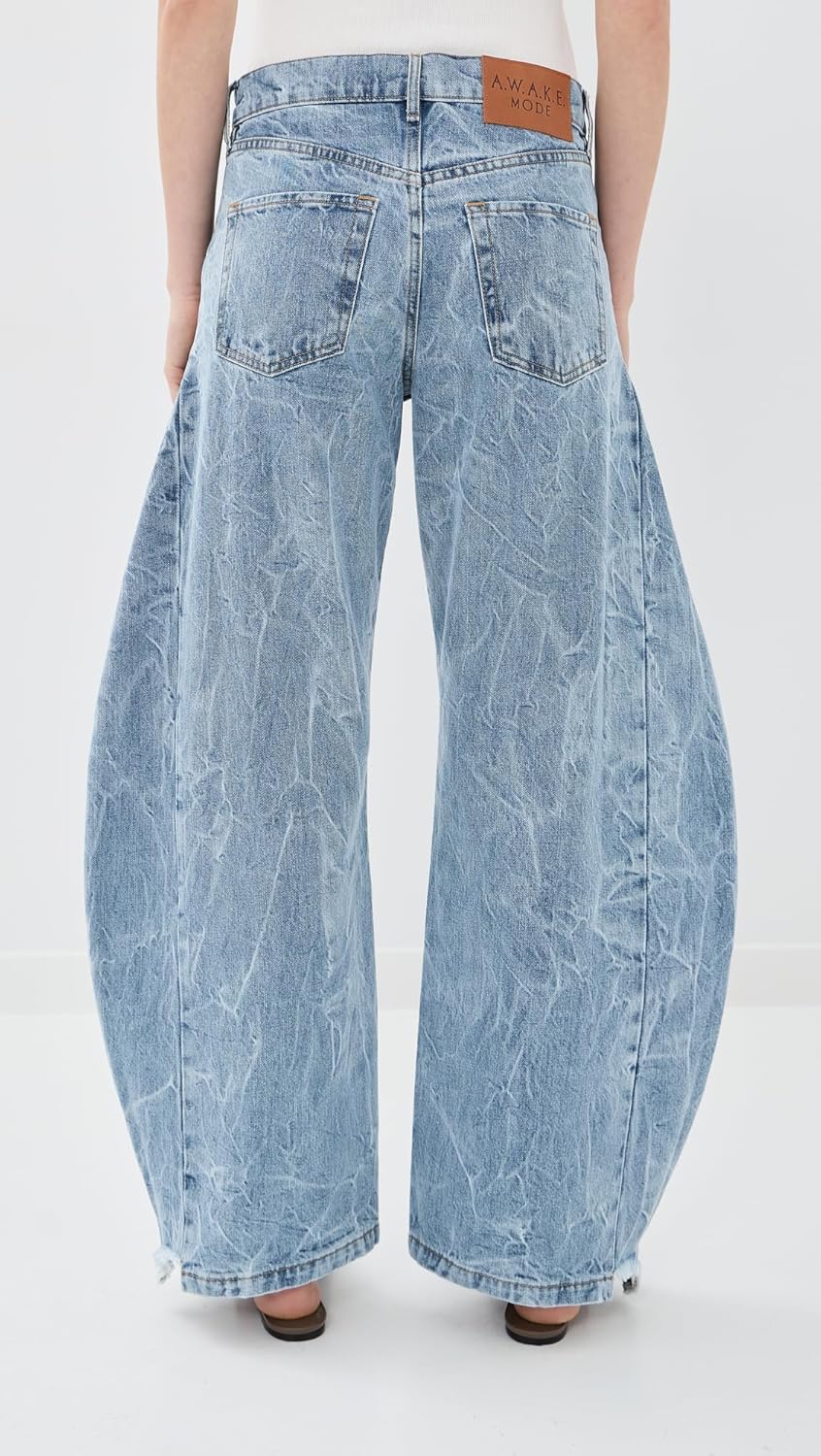 A.W.A.K.E. Mode Women's Acid Wash Denim Side Insert Jeans
