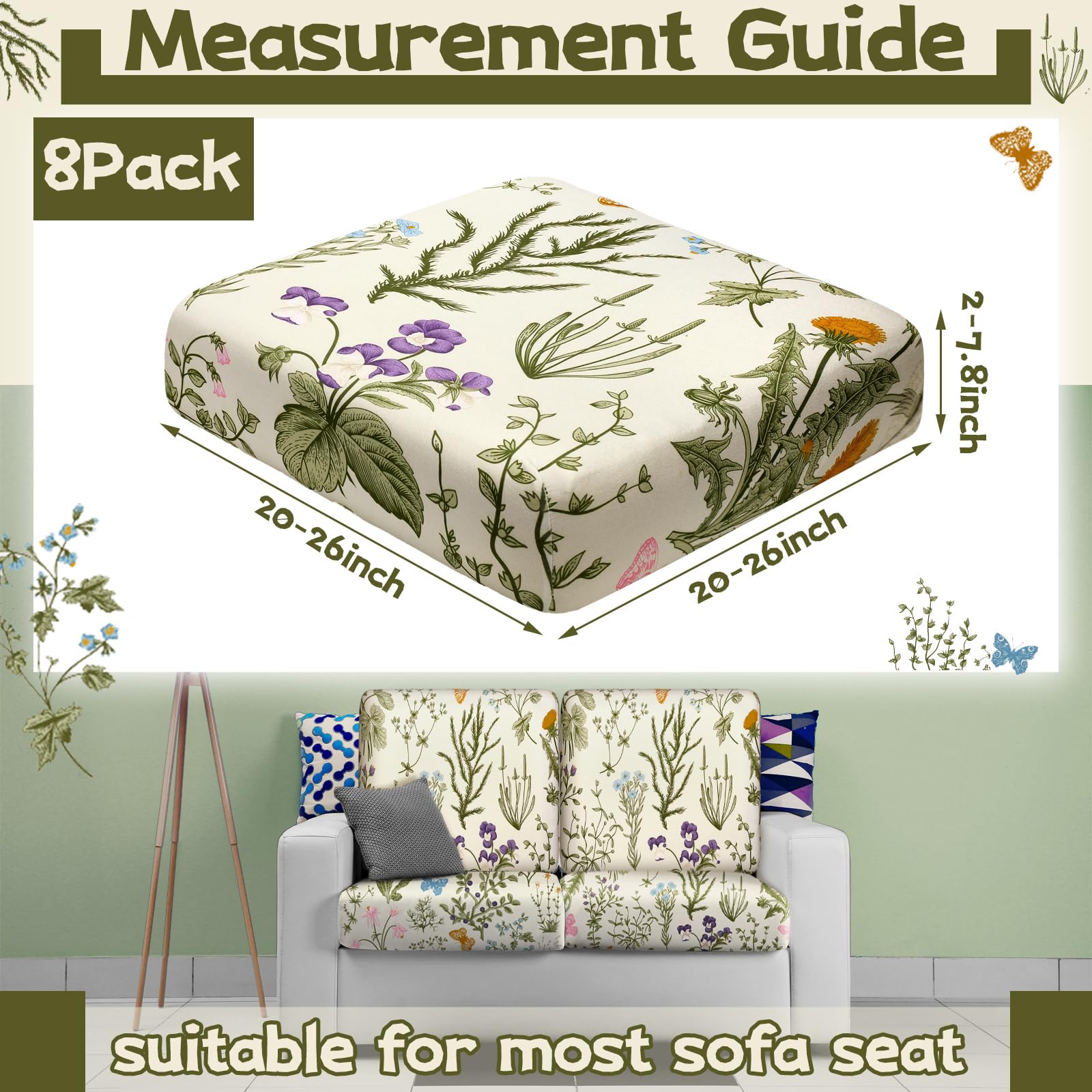 Floral Sofa Covers - 8 Piece Wildflower Patio Cushions -2 Floral Sofa Covers - 8 Piece Wildflower Patio Cushions -2