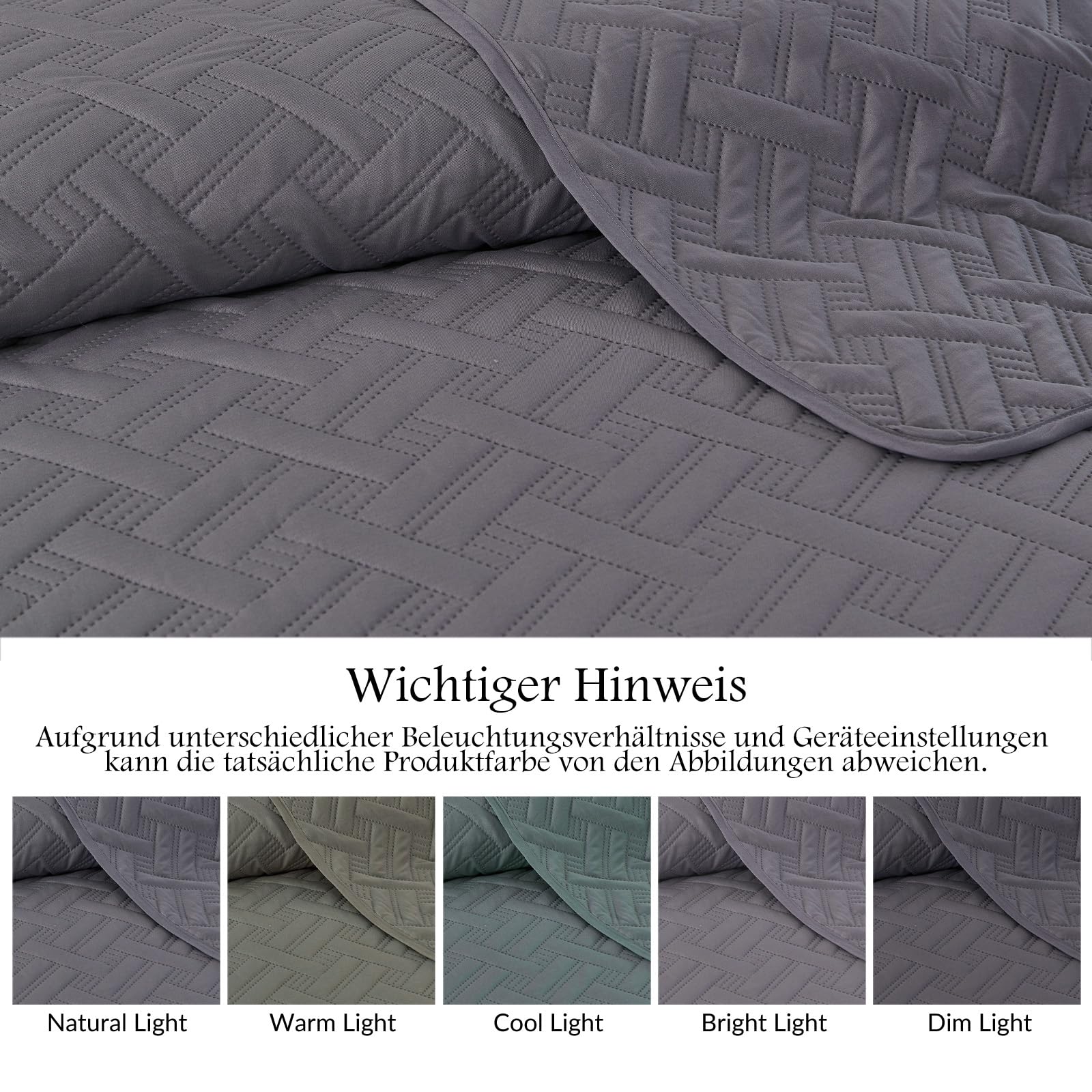 beeweed Feel Elegante Colcha con Estampado Ultrasónico Gris 240 x 260 cm – Manta Versátil como Colcha de Cama o Cubresofá Estilo Ideal como Bedspread
