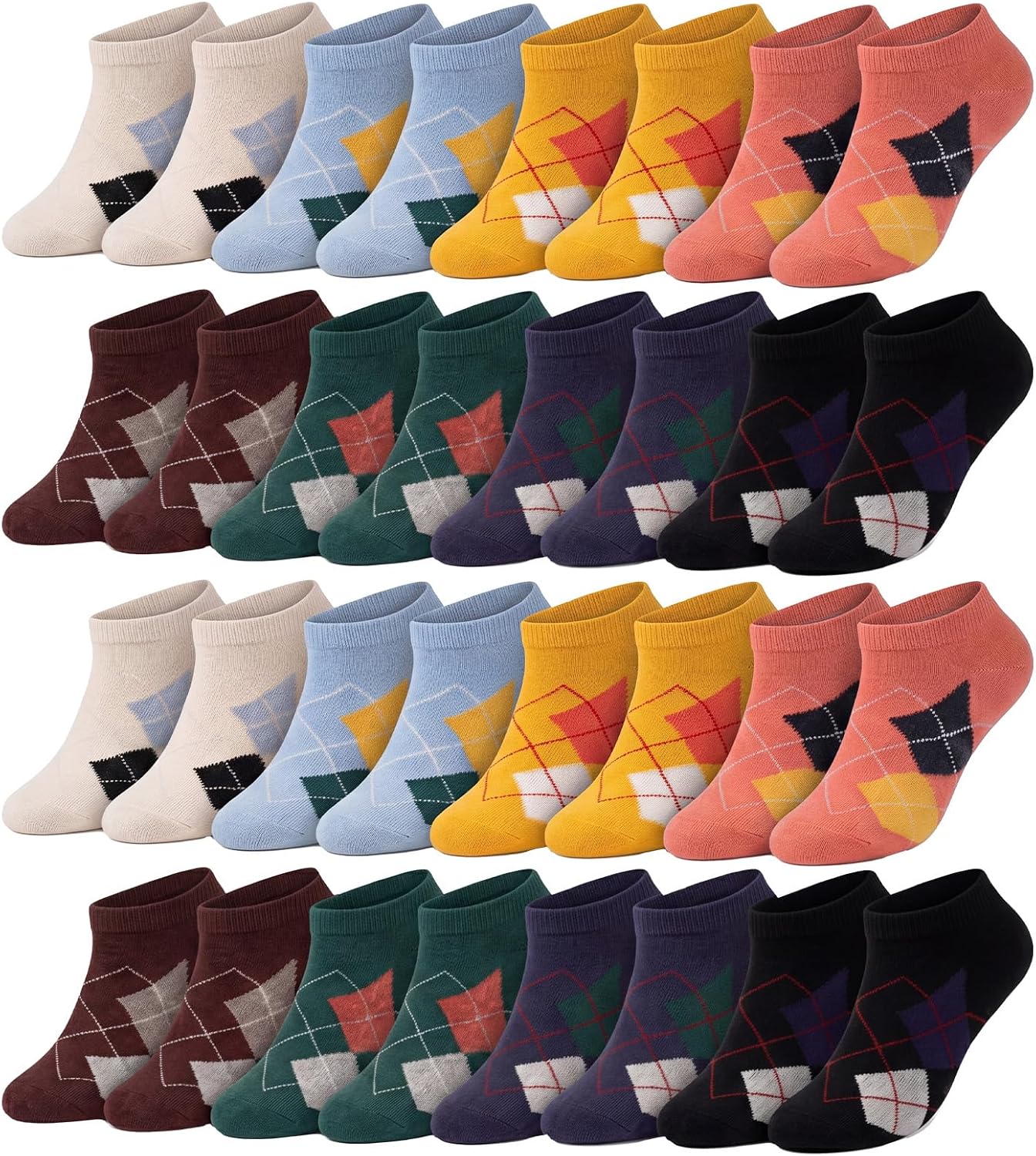 Unittype 16 Pairs Colorful Dress Socks for Men Argyle Striped Pattern Cotton Low Cut Socks for Men Casual Formal Size 10-13