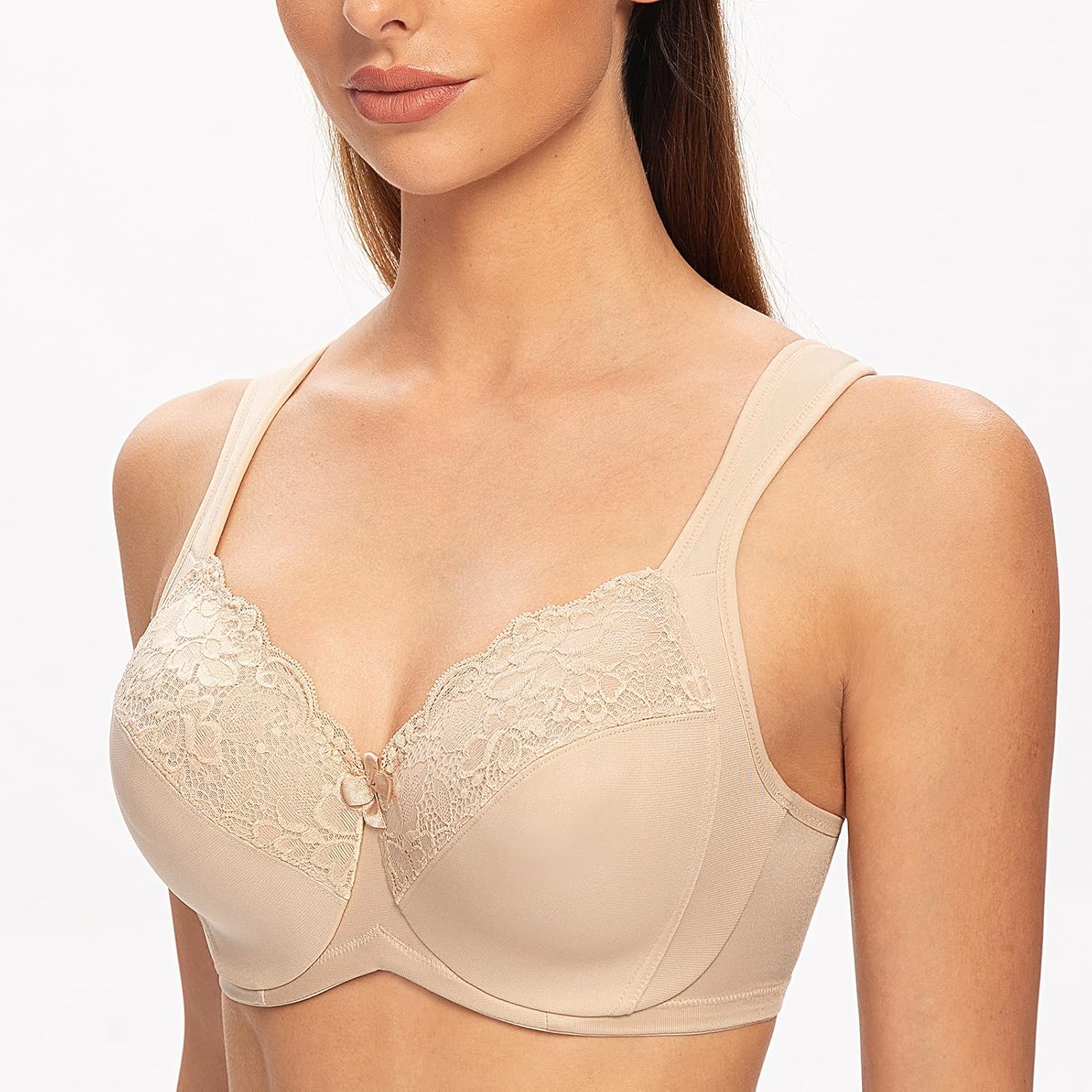 MELENECA Women's Floral Lace Non-Padded Minimizer Full Coverage Underwire Bra