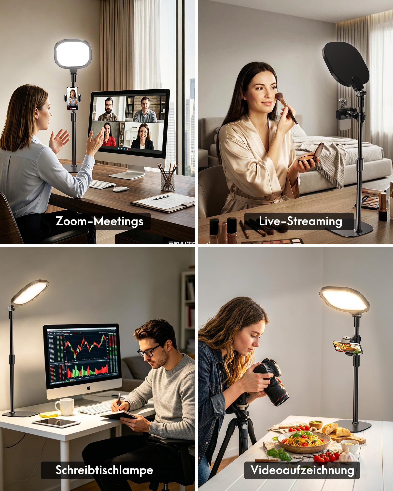 LitONES Ringlicht mit Stativ, Ring Licht für Laptop mit Handy Stativ 3 Lichtfarben 10 Helligkeiten Tisch Selfie Licht LED Schreibtischlampe für Videokonferenzn Webcam Streaming TikTok[Energieklasse A]
