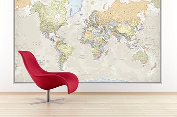 Giant World Map Mural – Mega-Map Of The World - Classic Tones - 232 x 158