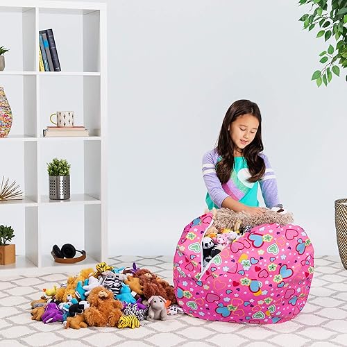 Miniatura 104 de Posh Stuffable - Sillón puff con almacenamiento para niños, contenedor de animales de peluche, organizador de juguetes de niños Lienzo Burbujas Azul