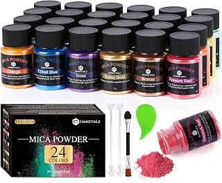 CHANGTIKEJI Mica Powder 24 Colors, 10g/Bottle Natural Pigment for Epoxy Resin, Soap, Candle Making, Nail Polish, Bath Bombs
