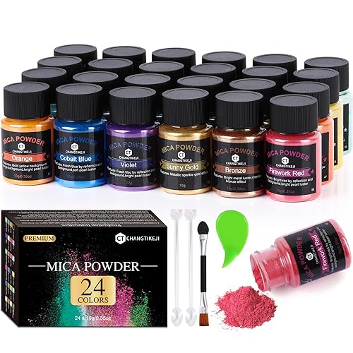 CHANGTIKEJI Mica Powder,24 Colors - 10g/Bottle of Natural Pigment Powder for Epoxy Resin,Soap Making,Candle Making,Lip Gloss,Car Freshies,Dye,Nail Polish,Bath Bombs - 24 Colors*10g