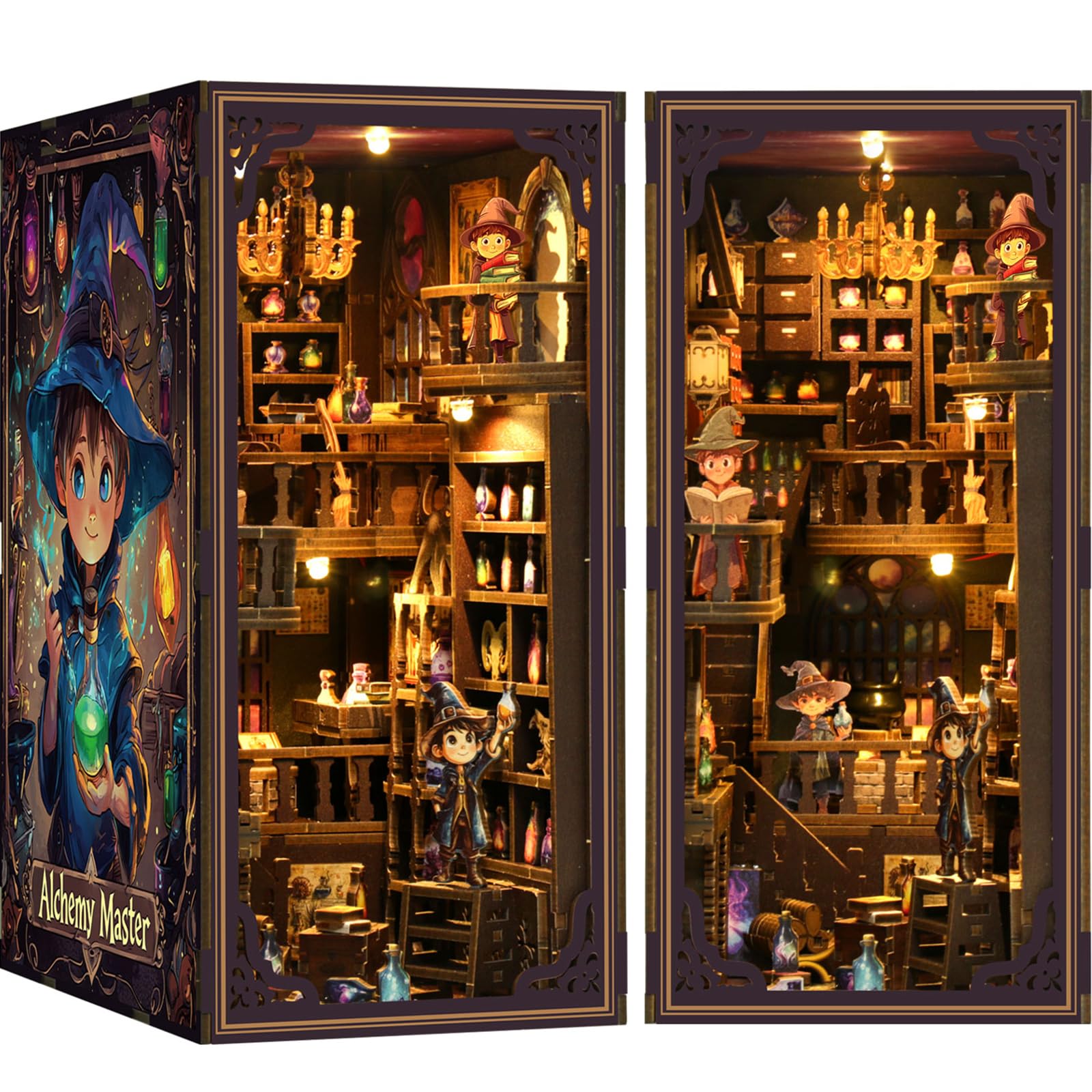 inaepeak DIY Book Nook Kit, 3D-puzzel, poppenhuis, poppenhuizen, miniatuurhuisset met ledlicht, doe-het-zelf miniatuurhuis, bouwpakket voor volwassenen, boekenkast, decoratie, knutselset, geschenken