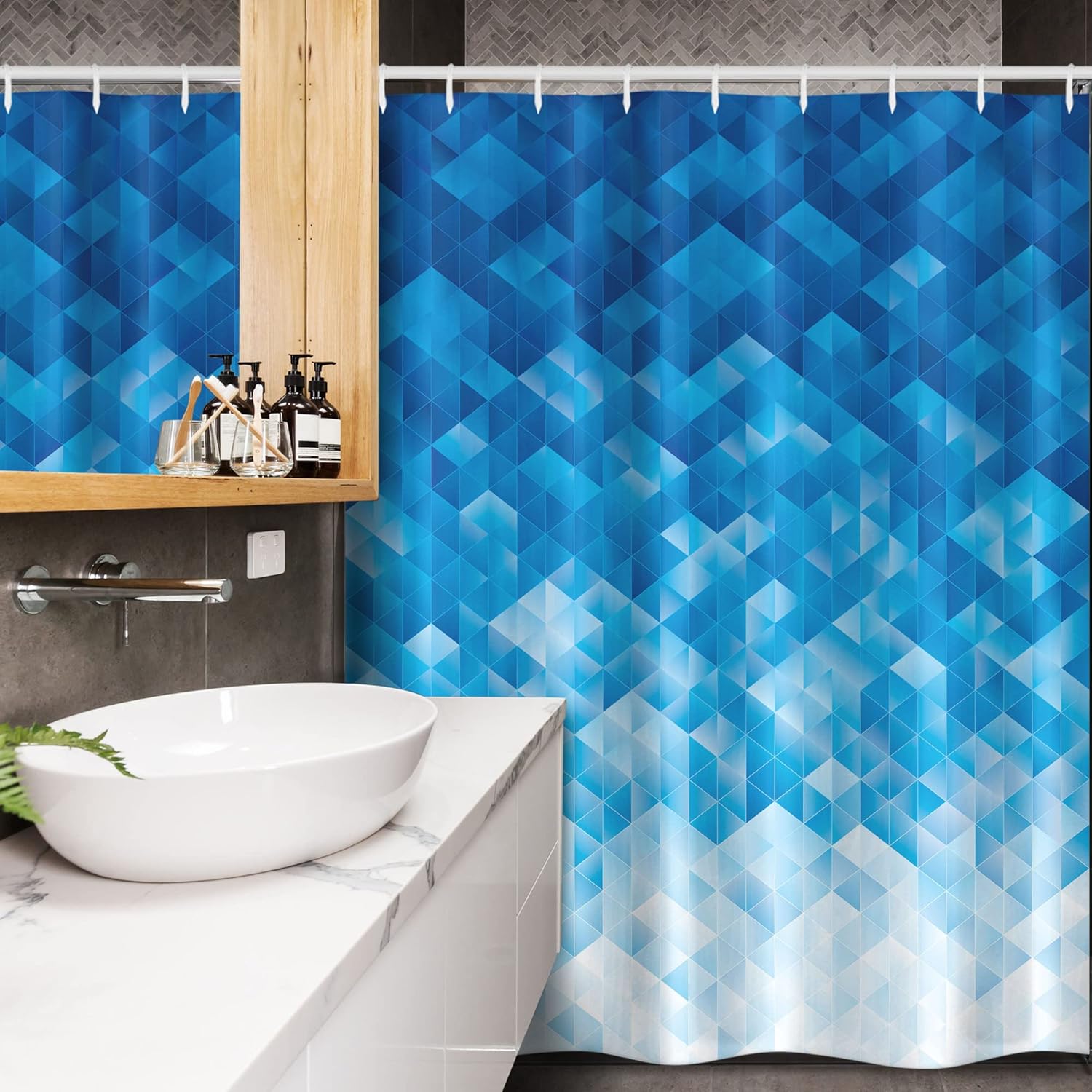 Ambesonne Geometric Stall Shower Curtain, Geometric Gradient Digital Texture with Mosaic Triangle Pixel Graphic Print Art, Fabric Bathroom Decor Set with Hooks, 54" W x 78" L, Light Blue