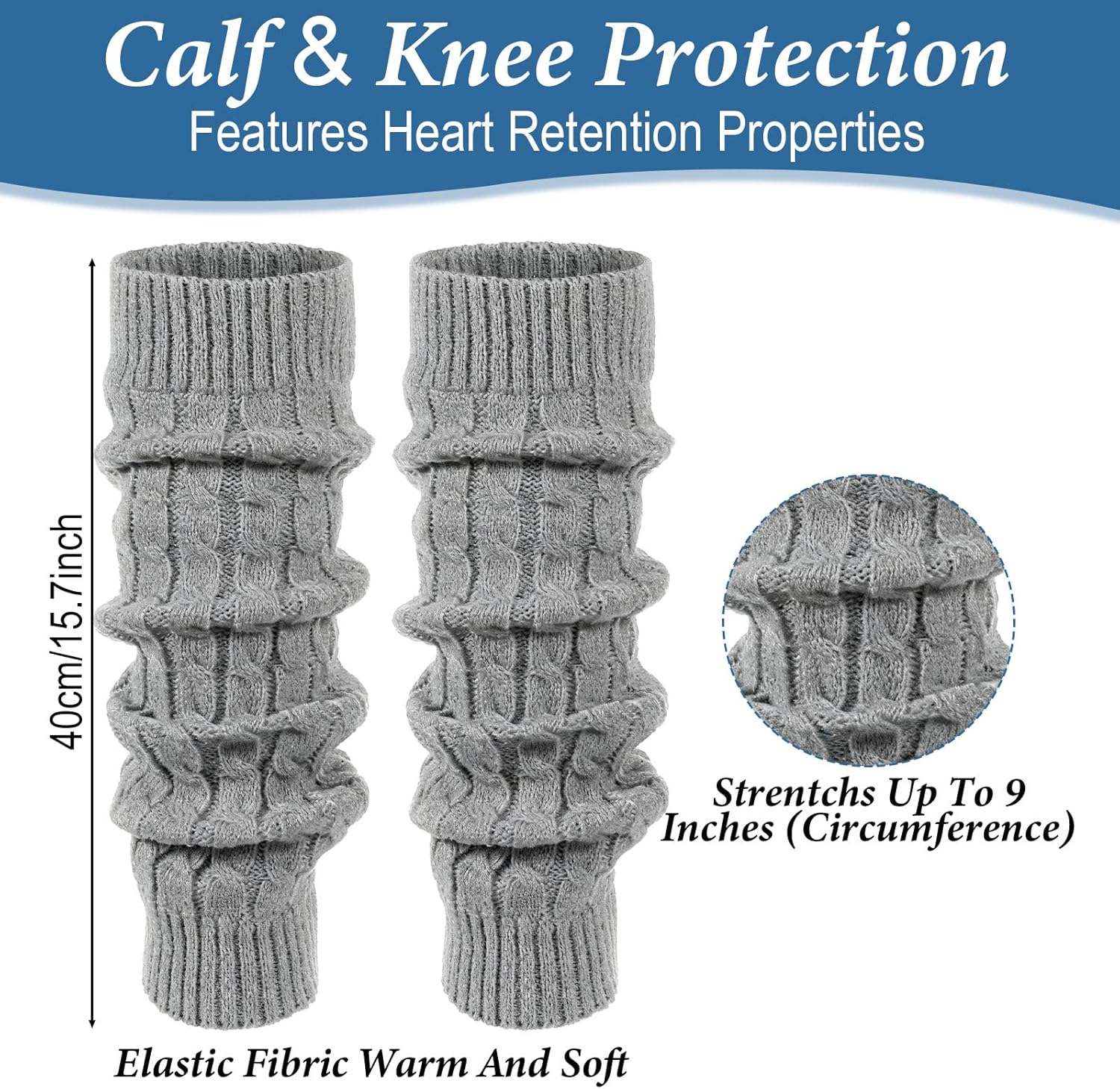 Winter Leg Warmers for Women, Grey Knit Long Leg Warmers Soft Slouch Knee High 80s Style for Party Sports - Image 3