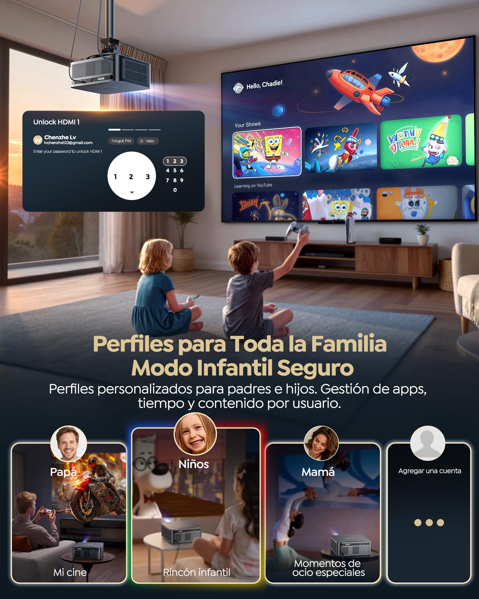 Proyector 4K | 2200 ANSI Brillo | Google TV 14.0 Integrado | Audio Dolby 40W| Proyector FHD 1080P Nativo, Enfoque Automático e IA Calibración, 2+32GB, HDMI 2.1, MEMC HDR10 para Cine en Casa y Exterior