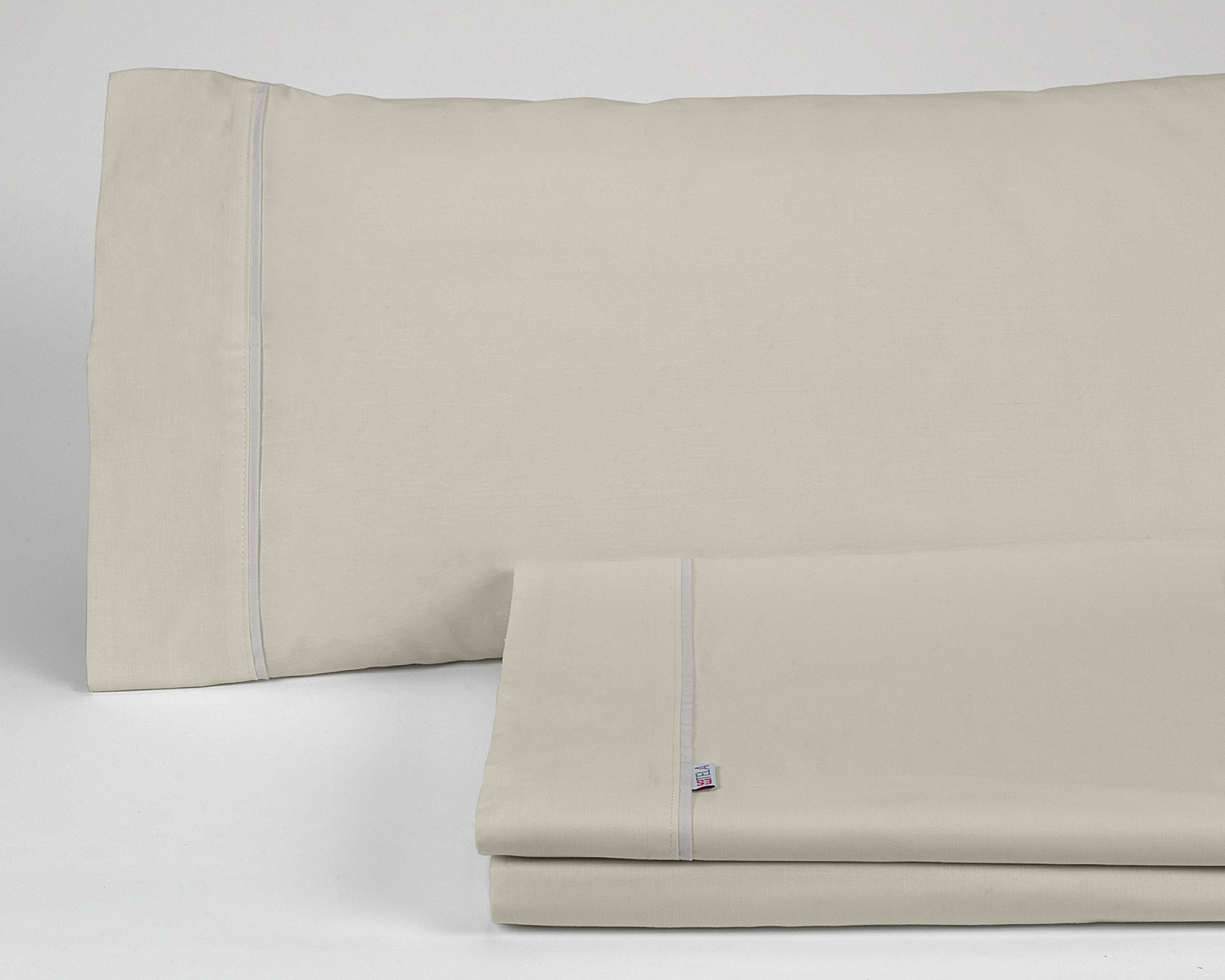 Juego de sábanas liso color piedra Cama de 150 (3 piezas) -50% algodón / 50% poliéster - 144 hilos. Gramage: 115
