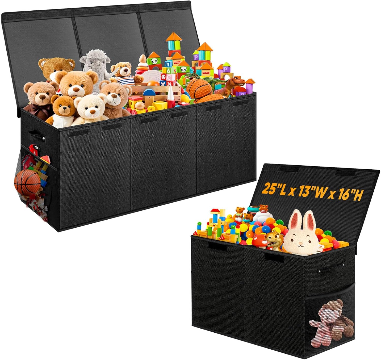 Large Toy Storage Box with Lid Divider, Sturdy Collapsible Toys Organizer Bins Chests Baskets for Kids Boys Girls, Nursery, Bedroom, Living Room, Playroom, Closet