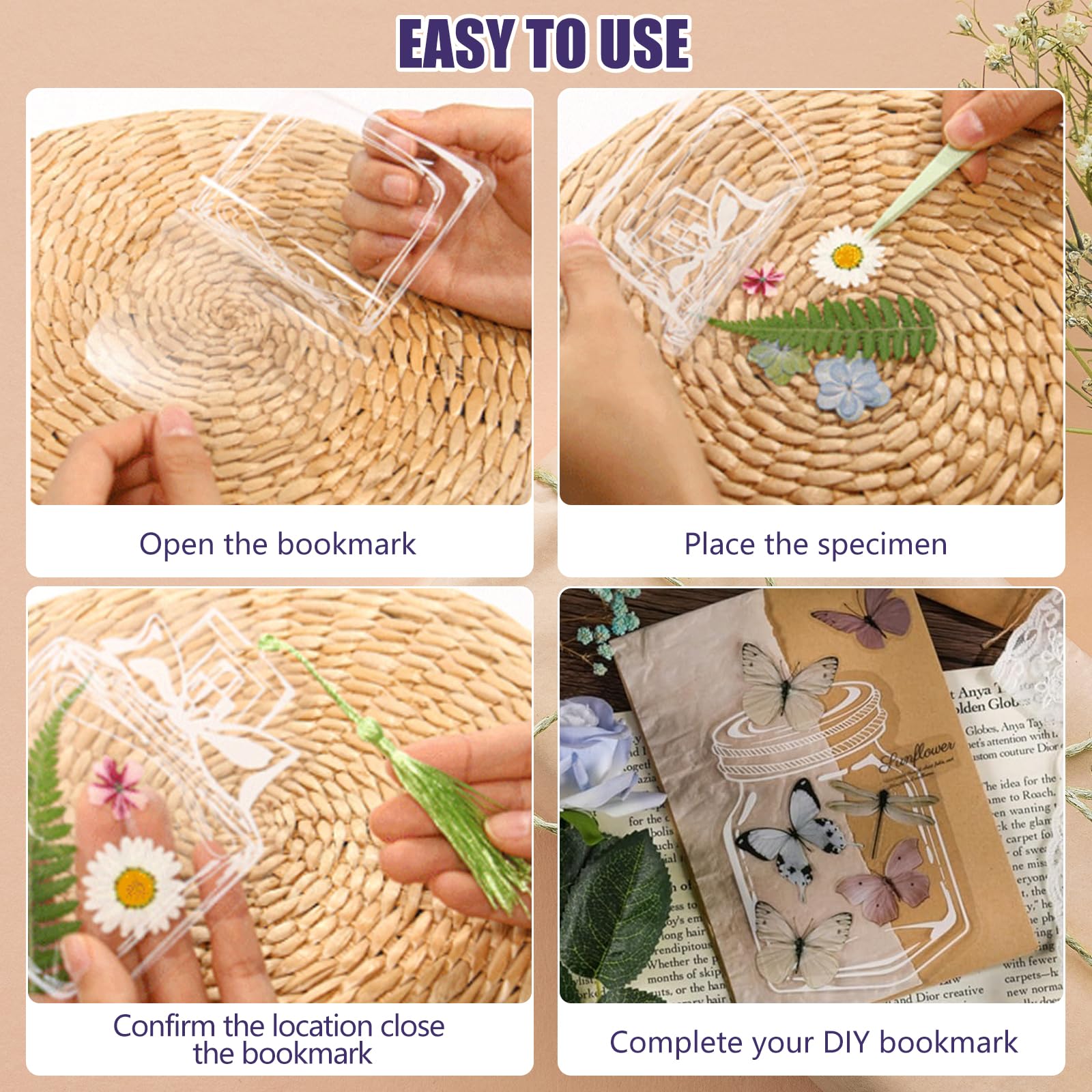 82PCS Transparent Dried Flower Bookmarks, Clear Pressed Flower Bookmark Making Kit - Image 4