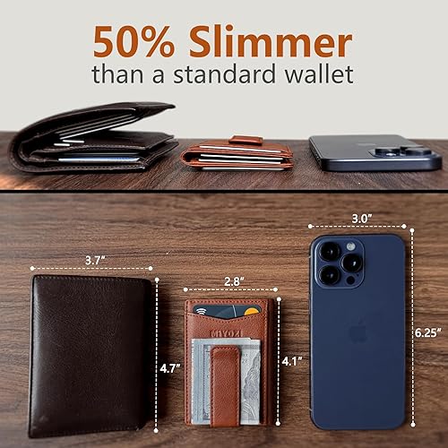 Miniatura 5 de Billetera Airtag para hombre, con clip para dinero, caja de regalo, cierre magnético, billetera delgada de cuero genuino con bolsillo frontal, 4.1 x