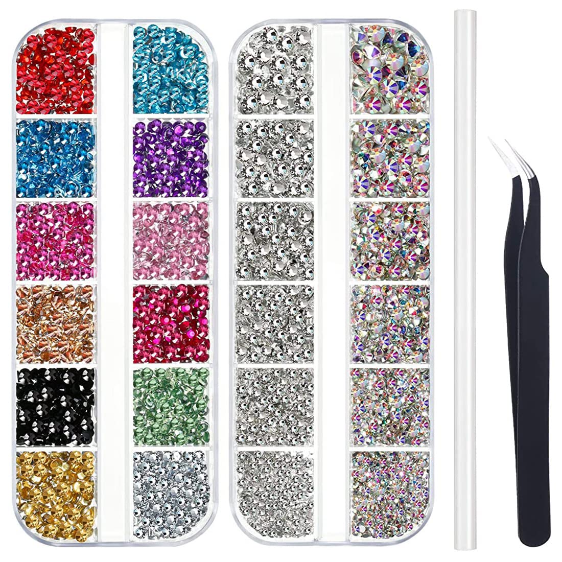 MAYCREATE® Nail Art Rhinestones Kit Colorful Rhinestones Geometry Shape Flatback Round Bead with Pickup Pen + Tweezer for DIY Manicure Craft Decoration Nail Art Salon
