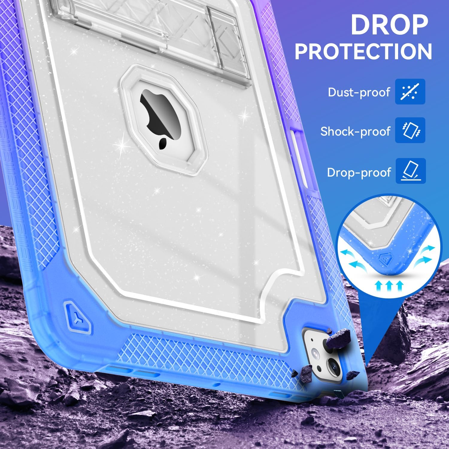 ZoneFoker Case for iPad Pro 13 Inch Case M5/M4(2025/2024) with Pencil Holder, Slim Hard Translucent Protective Cover for M5/M4 iPad Pro 13" with Kickstand, Purple Blue