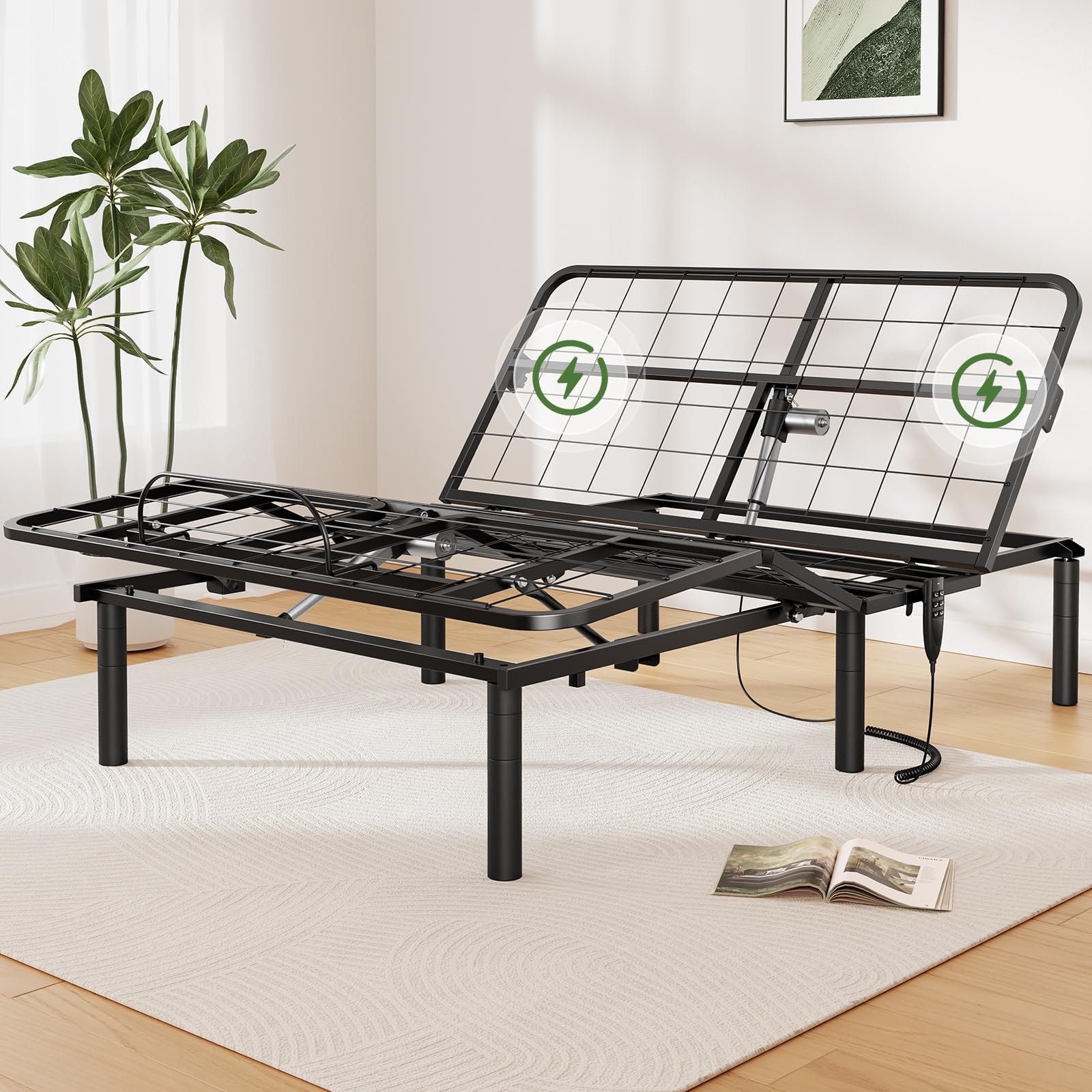 Marsail Queen Adjustable Bed Base Frame, 3 Options Heights 8" 10" 13" Head and Foot Incline, 4 USB Ports and 5 Min Assembly for Lounging, Reading, Reduce Snoring and Acid Reflux