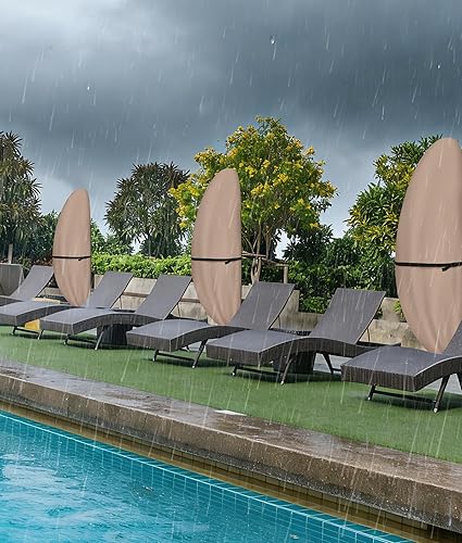 Miniatura 8 de ULTCOVER Patio Parasol 600D Waterproof Outdoor Offset Banana Style Umbrella Cover - Fits Cantilever Offset Umbrella 12-14 Feet Brown-Offset