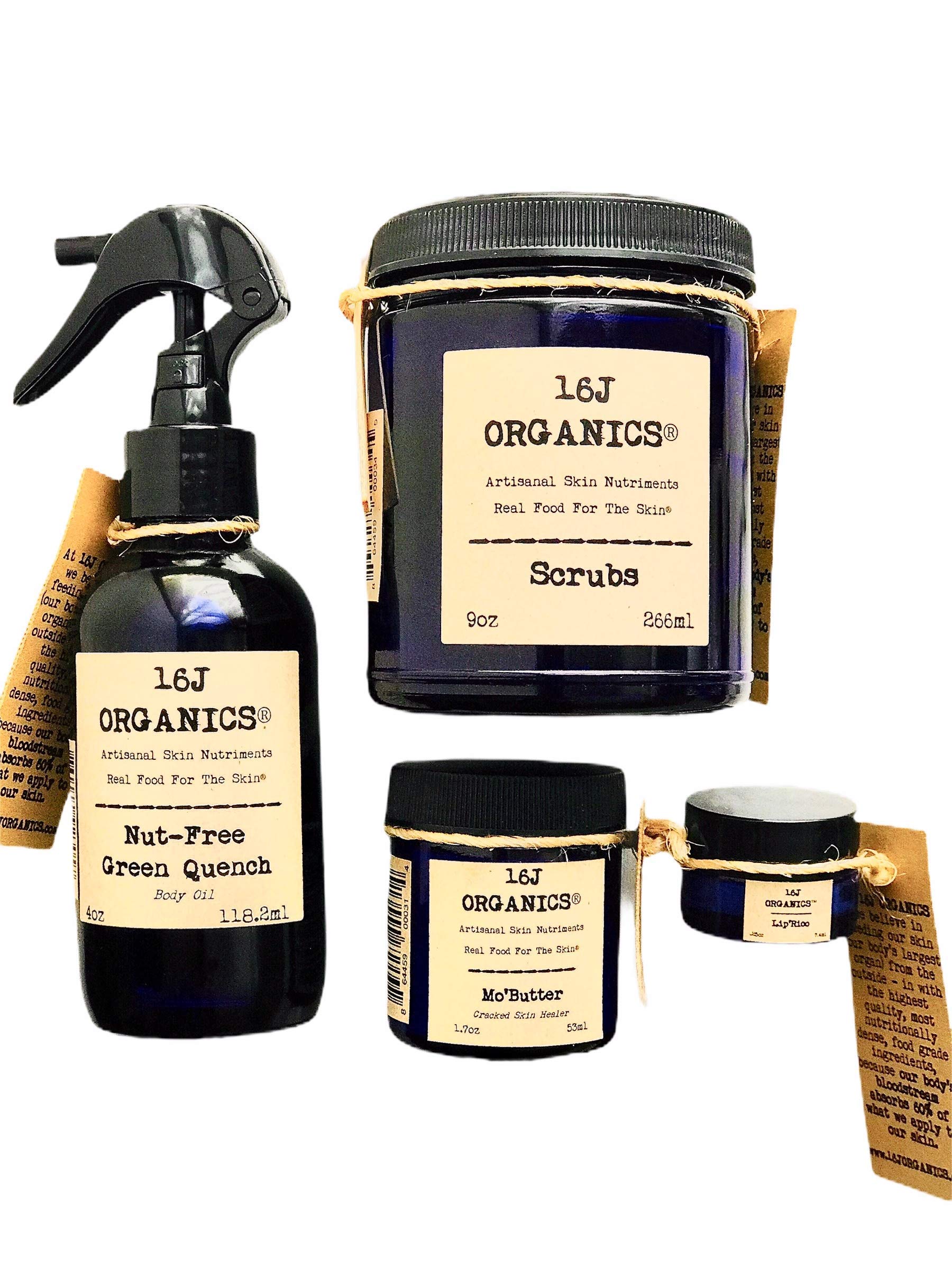 16J Organics Nut-Free Body Bath Spa Collection - Gift Set- Organic 100% Natural - Body Oil, Body Butter, Lip Balm, Scrub - Treat & Feed Your Skin With Nut-Free Food Grade Ingredients