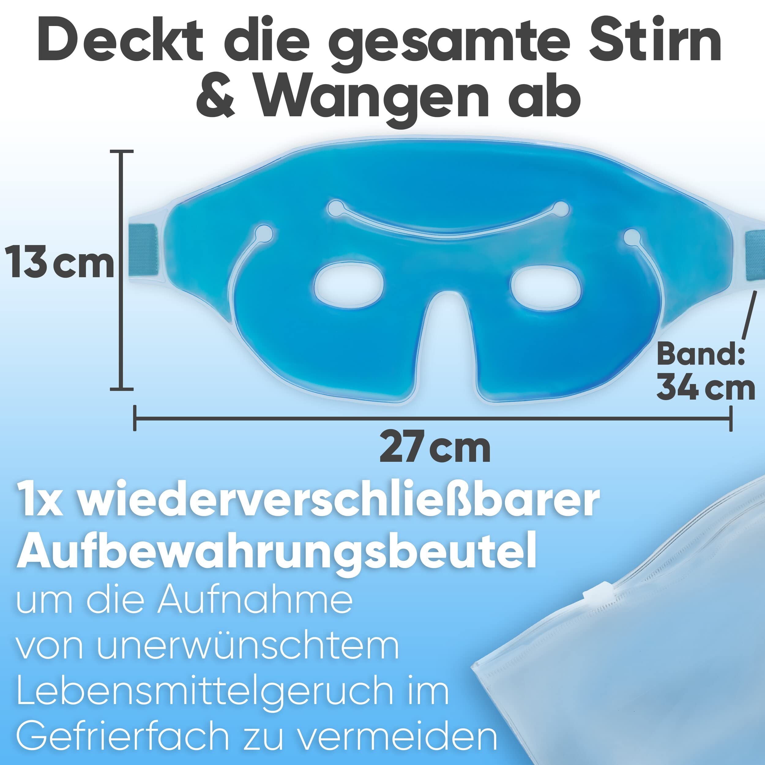 ICEHOF Augenmaske kühlend - Angenehmes Obermaterial, mit Aufbewahrungsbeutel - Kühlbrille mit hochwertigem Gel - Effektiv Stirn bis Wange - Migräne Augen-Kühlmaske Gesicht Migränebrille
