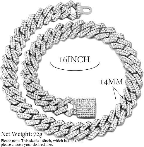 Miniatura 2 de Collar de eslabones cubanos para perro, cadena de metal dorado y plateado, collares de diamantes para mascotas para perros y gatos, joyería de