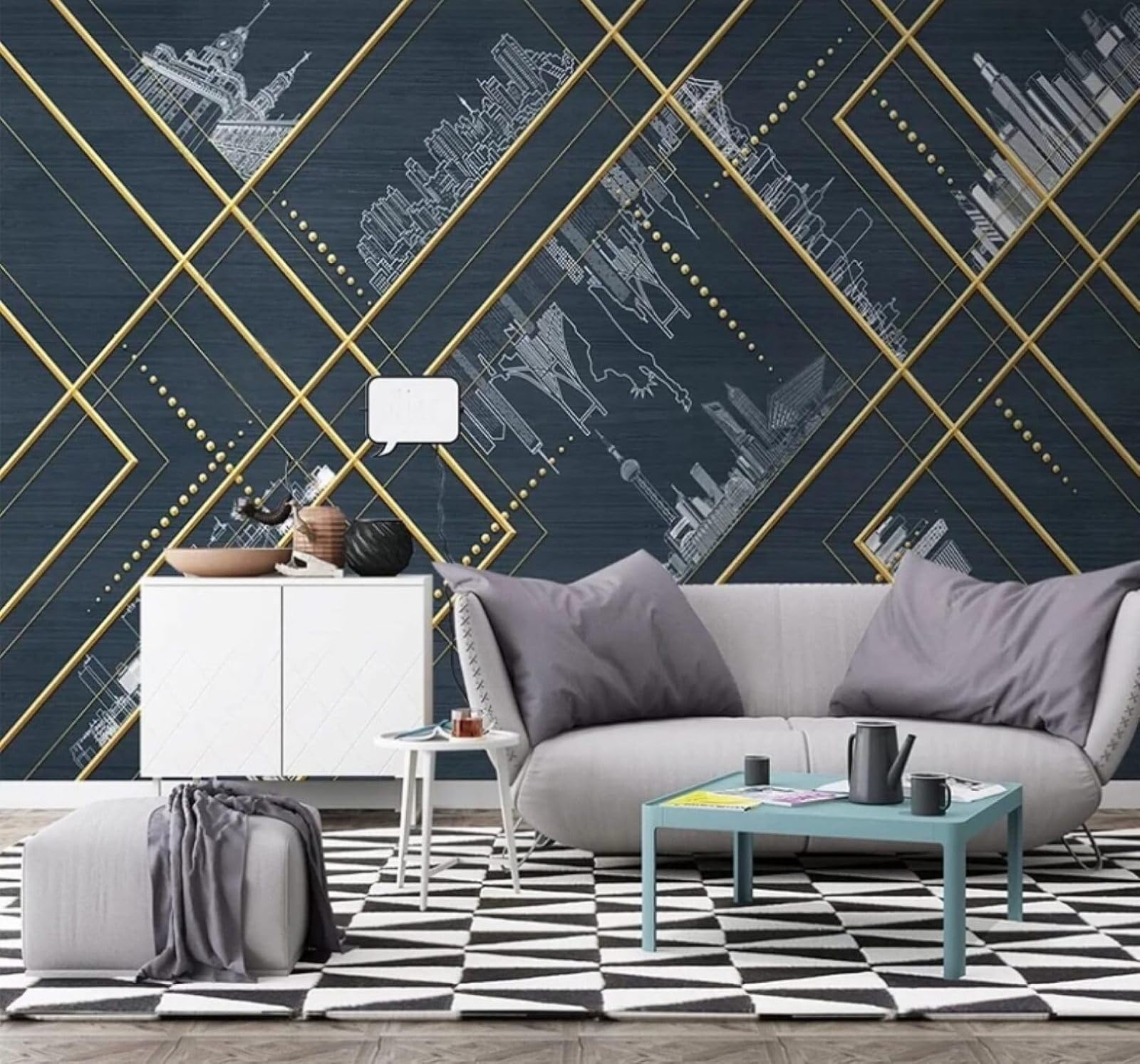 Wallpaper-3D-Xlm 200Cm×140Cm(B×H) Contemporary Luxury Gold Lines Abstract Urban Architecture 3D Wallpaper Easy Install Feature Office Living Room Sofa Bedroom Tv Background Wall Decoration-200Cm×140Cm