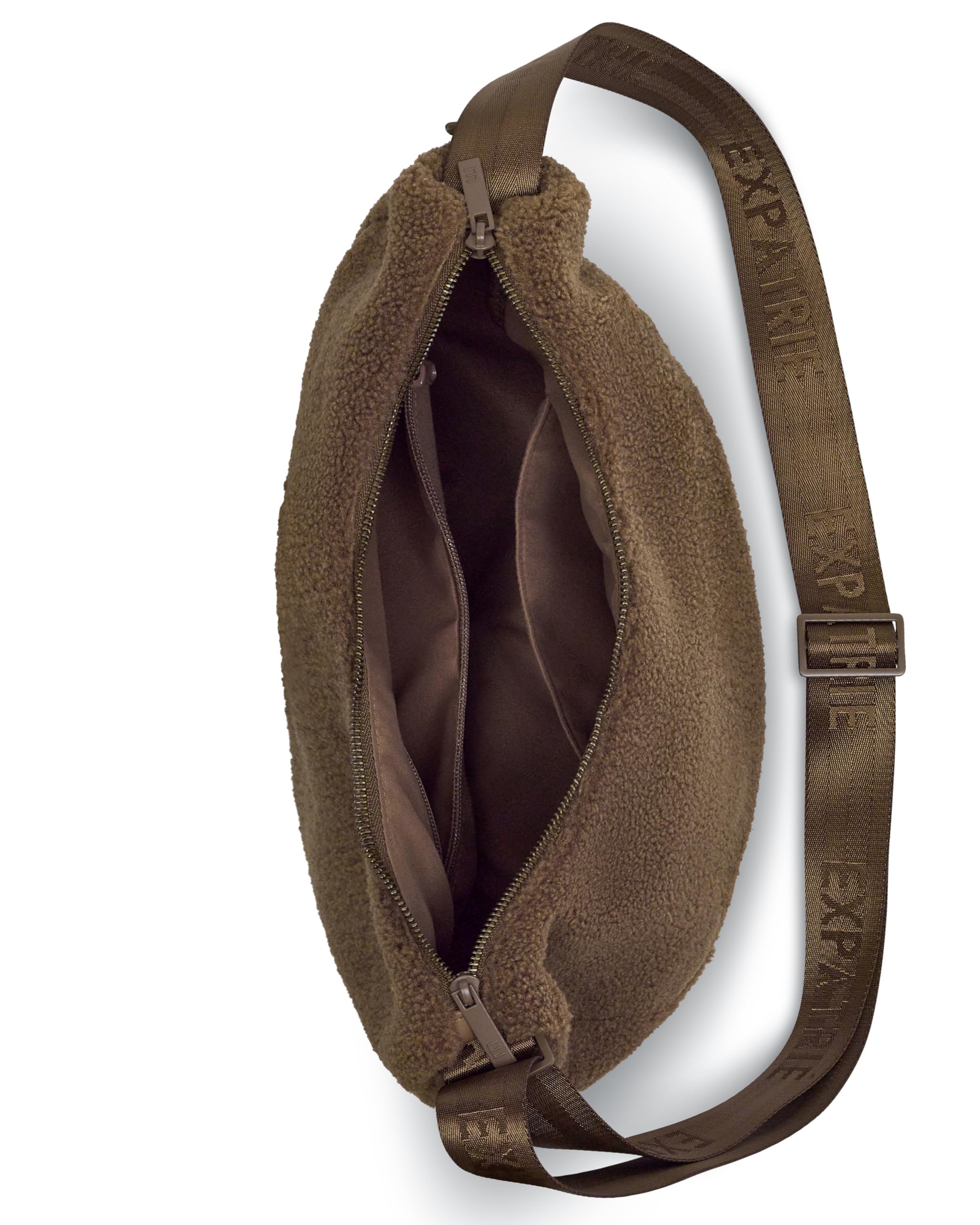 Expatrié Moon Bag Damen - Leni - Weiche Teddy Crossbody Bag - Umhängetasche im Halbmond Style - Mit verstellbarem Gurt und D-Ringen zur Befestigung am Kinderwagen