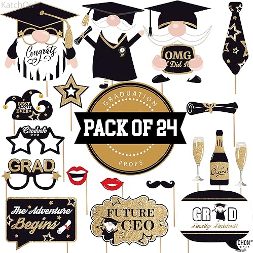 Miniatura 8 de KatchOn, Gnomos - Accesorios para cabina de fotos de graduación 2024  Paquete de 25  Accesorios de fotos de graduación negros y dorados 2025 para