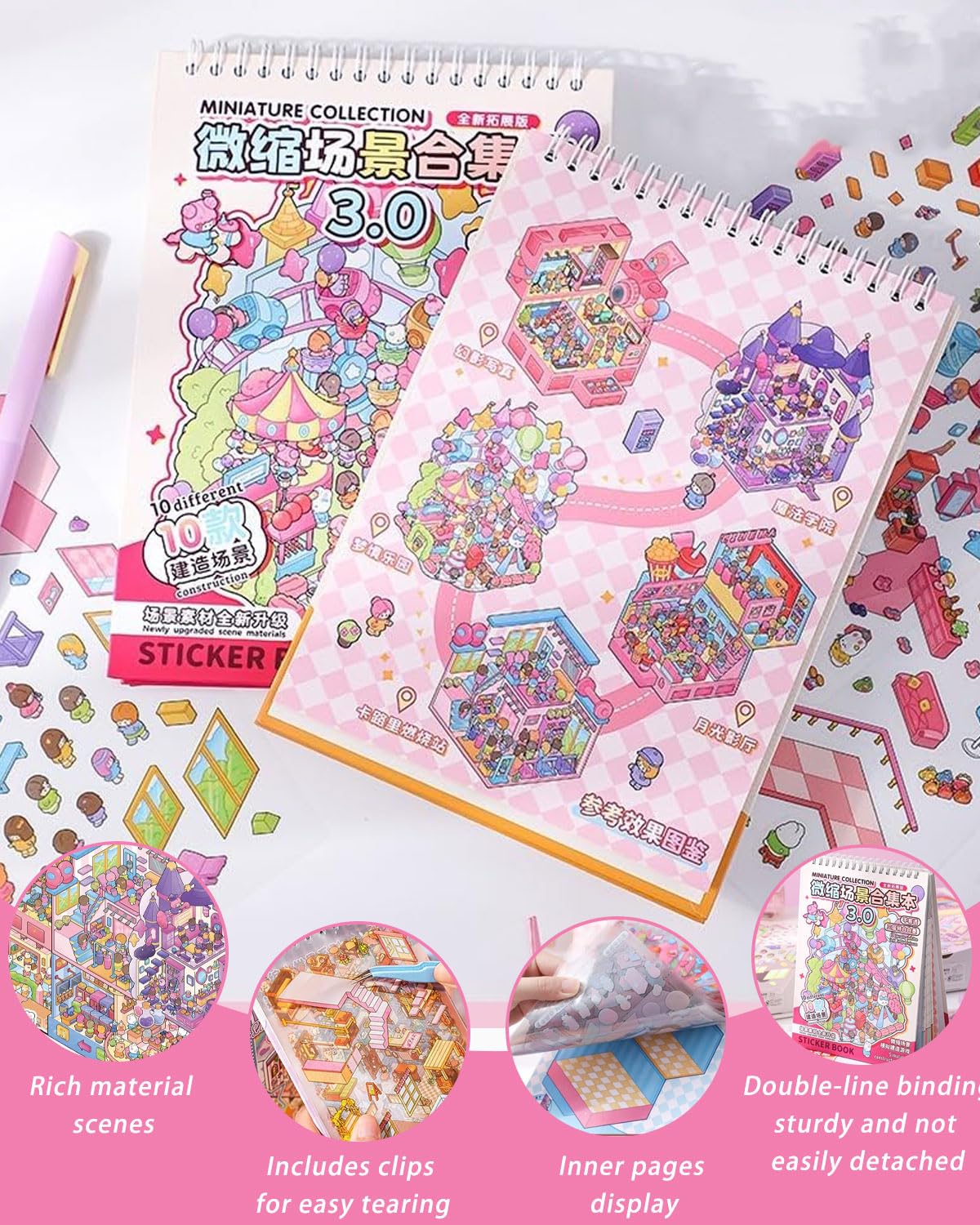 Ensemble de 10 pièces Stickers Scene Autocollant 3D de Scène, Sticker Scene Miniature avec Pincette, House Aménagement paysager Miniature Autocollants pour Adultes, Enfants