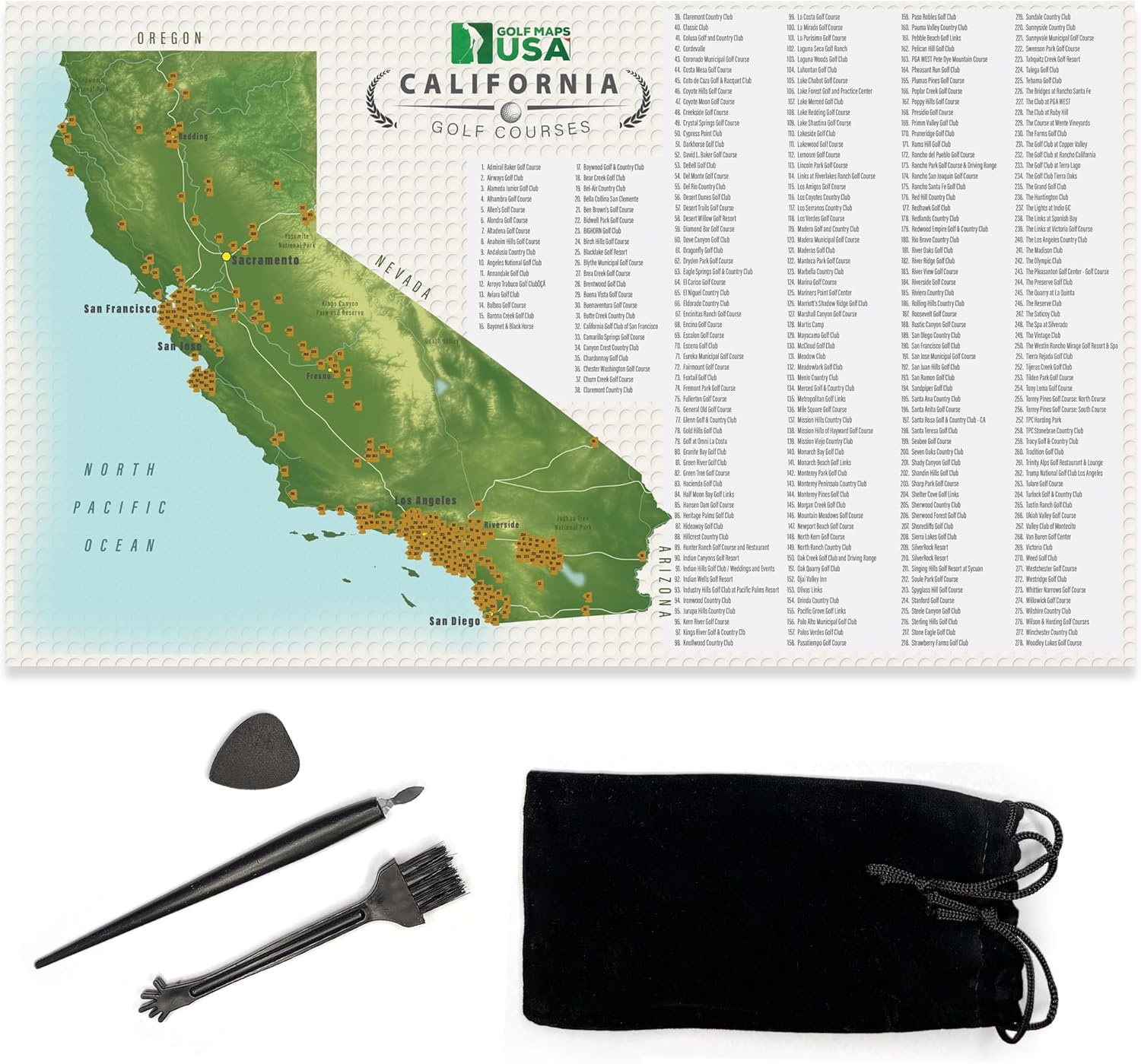 Golf Maps USA California State Golf Scratch Map with 278