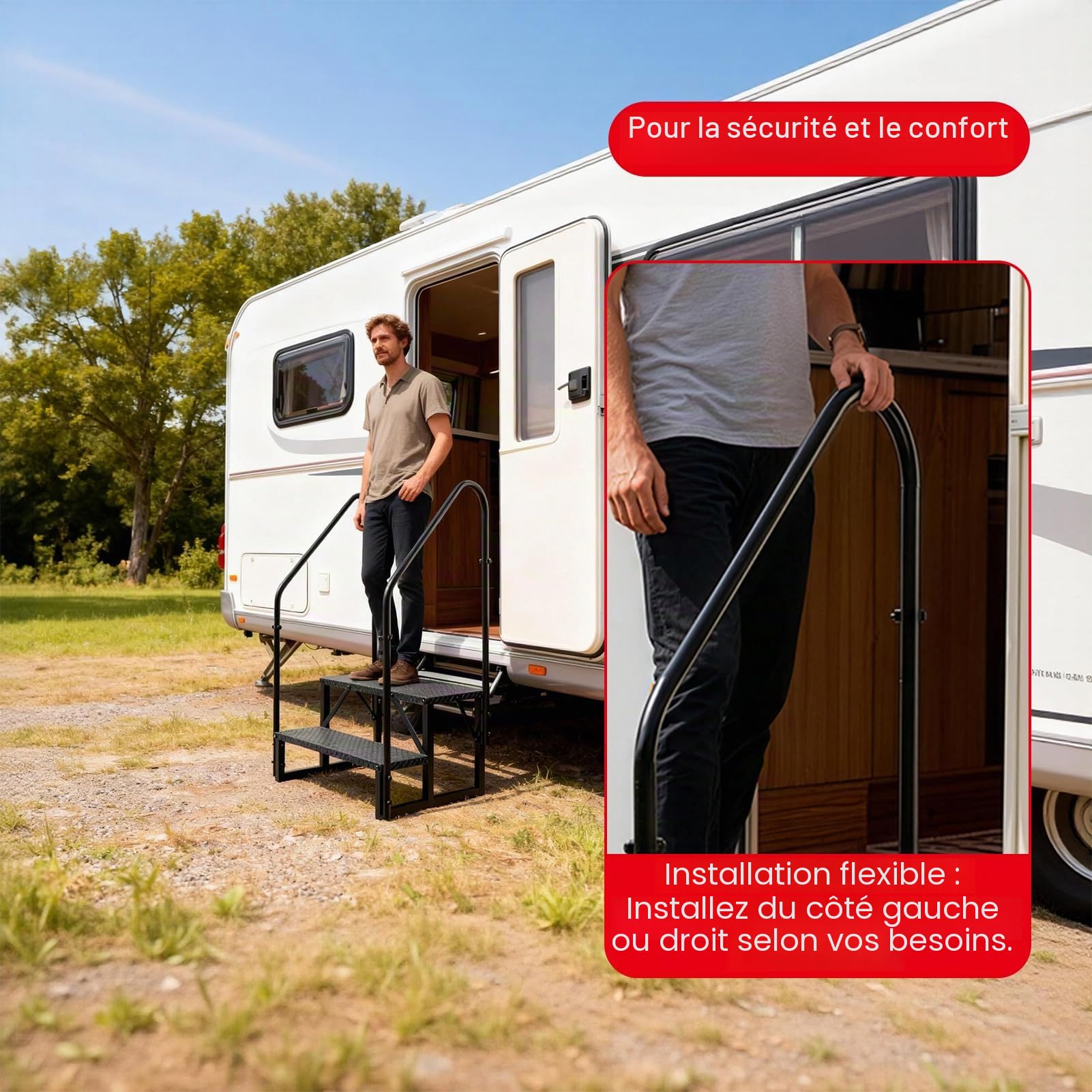 Escabeau à 2 marches, marchepieds pour jacuzzi avec pédales antidérapantes et 2 rampes, escaliers de camping-car d'extérieur très résistants pour caravanes de voyage, camping-car, 5e roues,