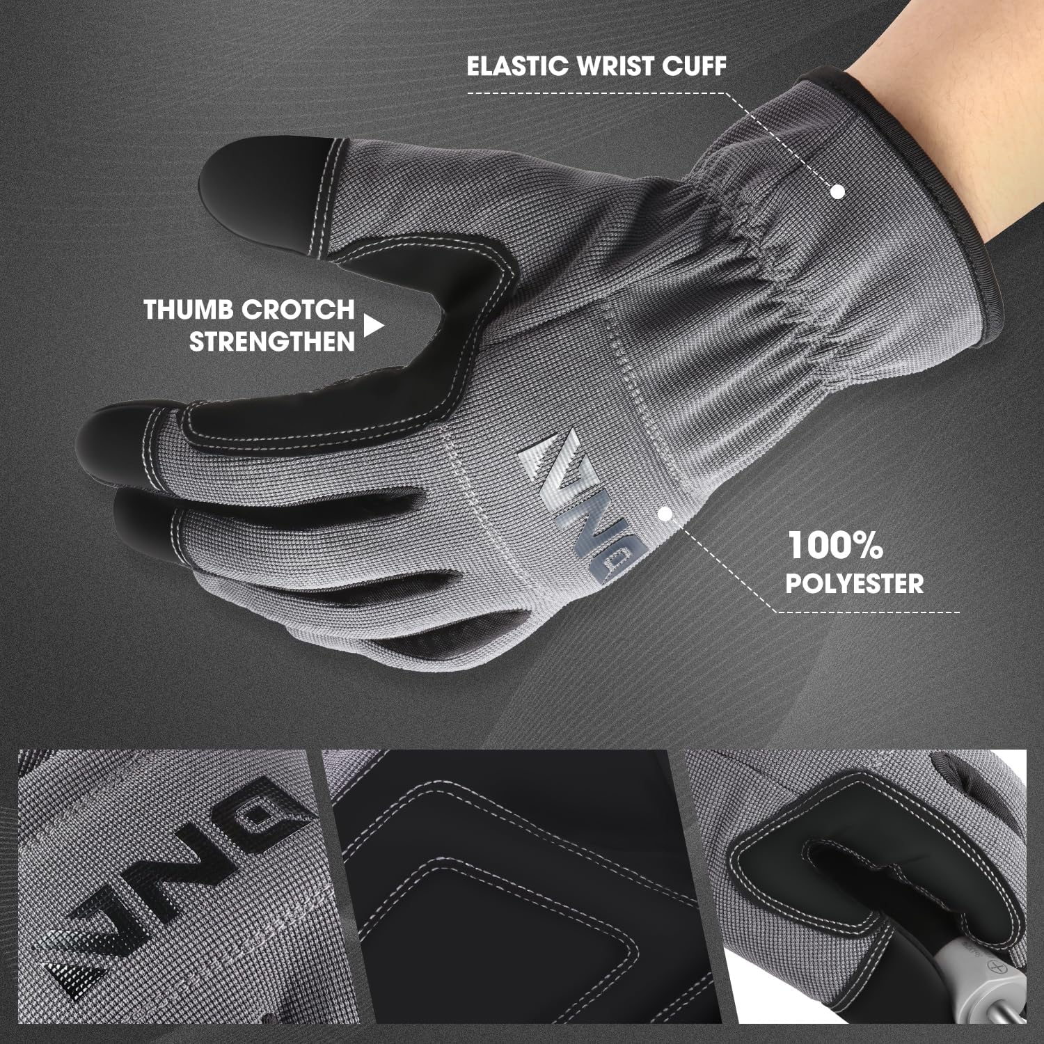 DNA MOTORING 4pair Multi-Purpose Utility Machanic Gloves, Flexible Breathable Performance Padded Knuckles Palm Work Gloves, Grey, TOOLS-00582