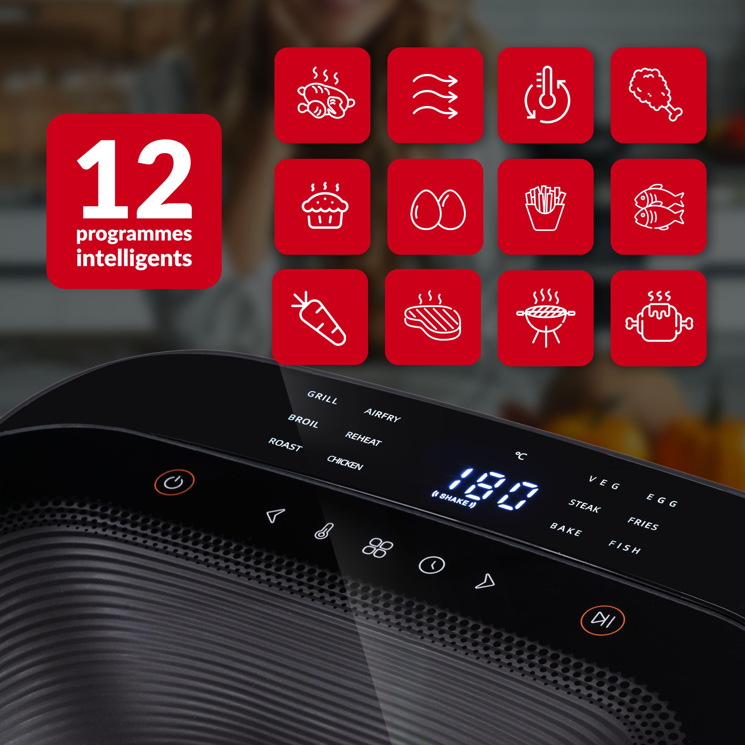 LEHMANN Friggitrice ad Aria XL 6,5L, Air Fryer con Finestra Panoramica Superiore e Illuminazione Interna, Display Touch, 12 Programmi, Promemoria di Agitazione, Griglie Lavabili in Lavastoviglie